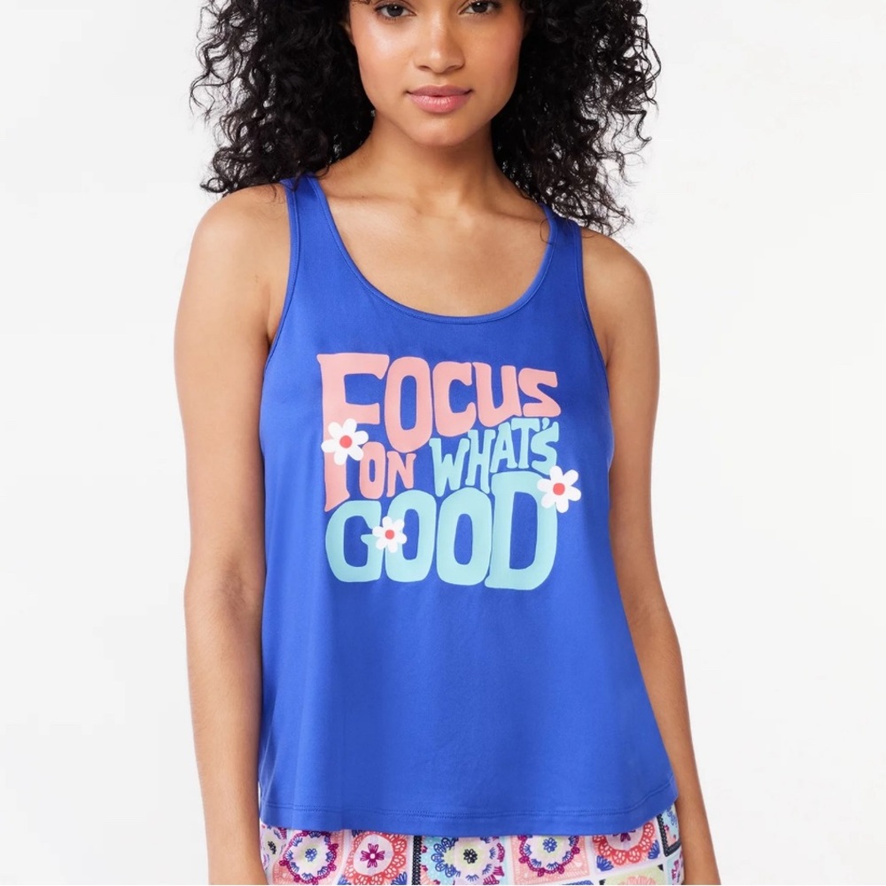 Joy Spun Women’s Graphic Focus on What’s Good Motivational Workout Top Large